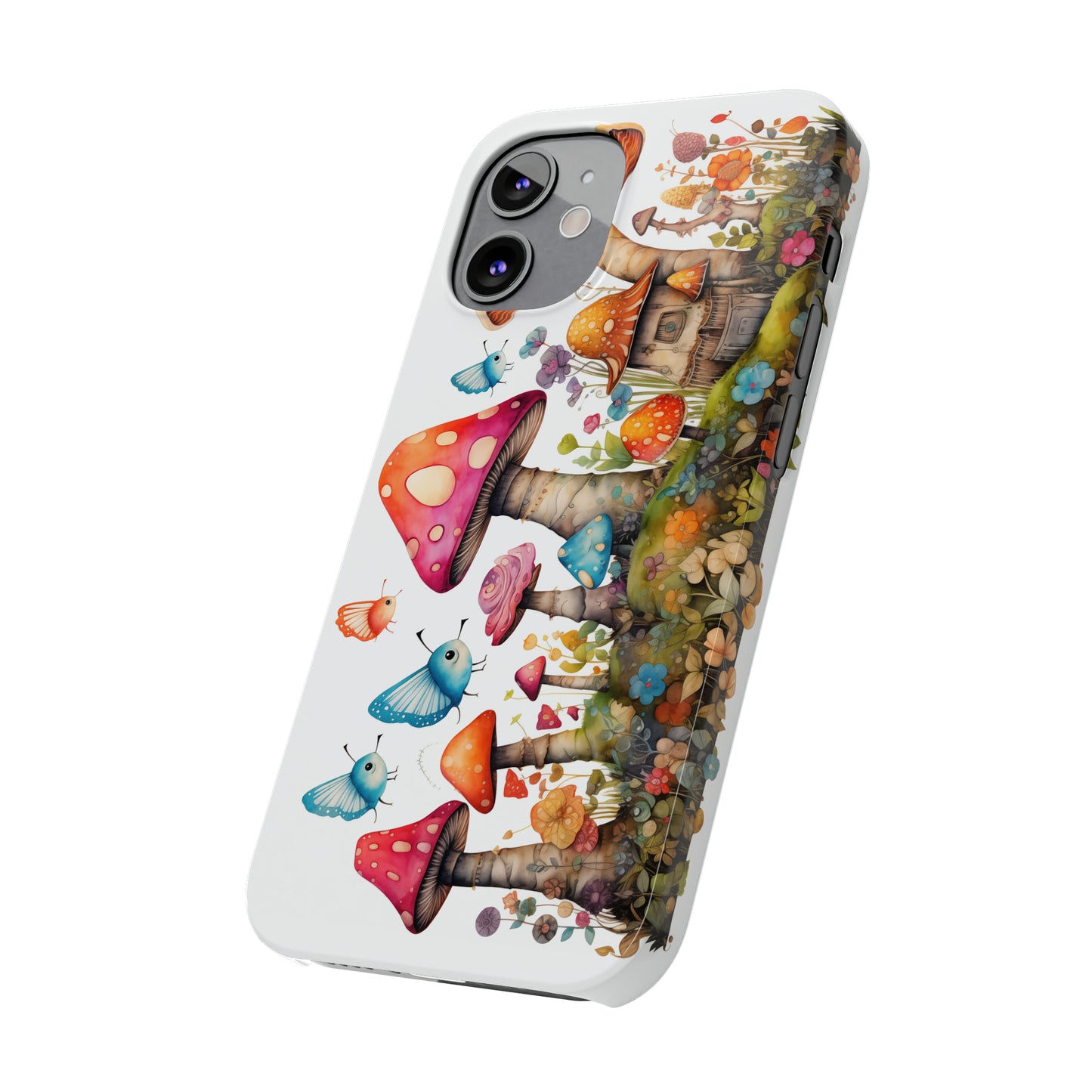 Enchanting Mushroom Cottage Adorned with Butterflies and Toadstools Iphone 15-12 Slim Phone Case