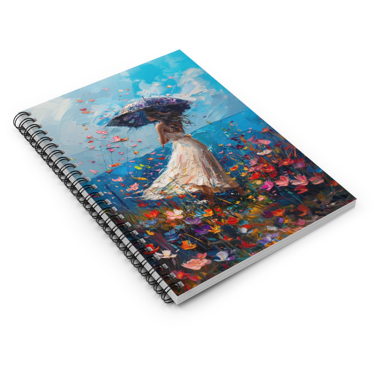 Spring Storms Women Standing on Hill of Wild Flowers - Spiral Notebook Ruled Line 6"x8"