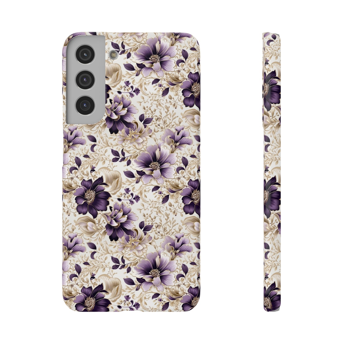 Purple Majesty: Watercolor Floral Design with Gold Foliage Accents Samsung Slim Cases