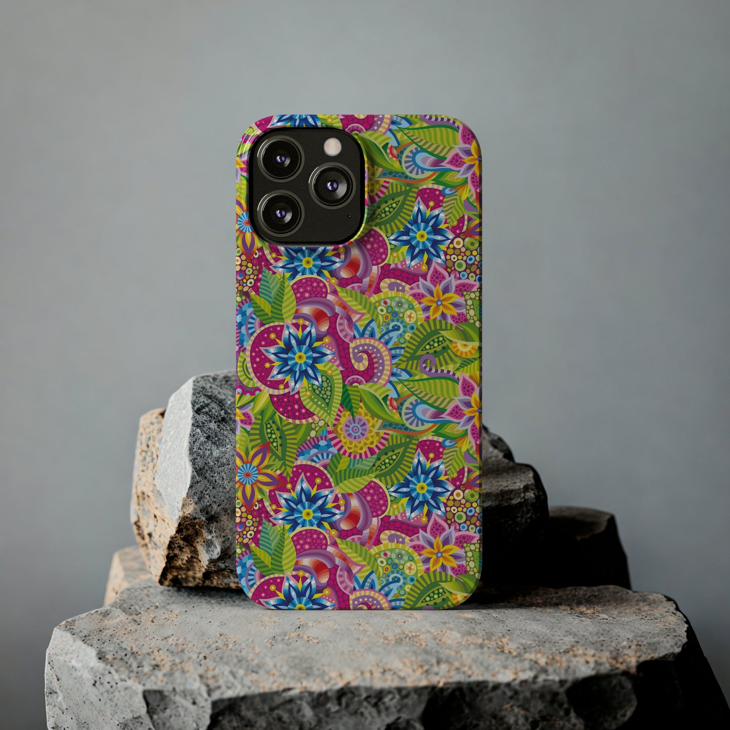 Vibrant Array of Abstract Flowers and Paisley in Rainbow Hues Iphone 15-12 Slim Phone Case