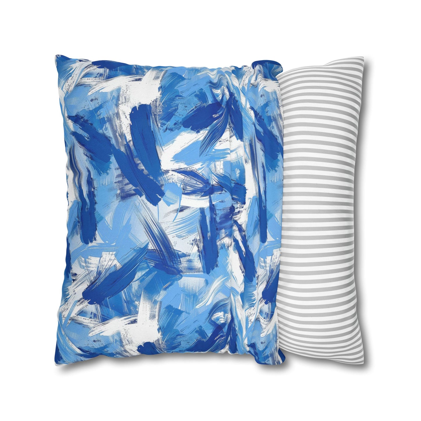 Bold Blue and White Abstract Brushstroke Pattern Spun Polyester Square Pillowcase 4 Sizes