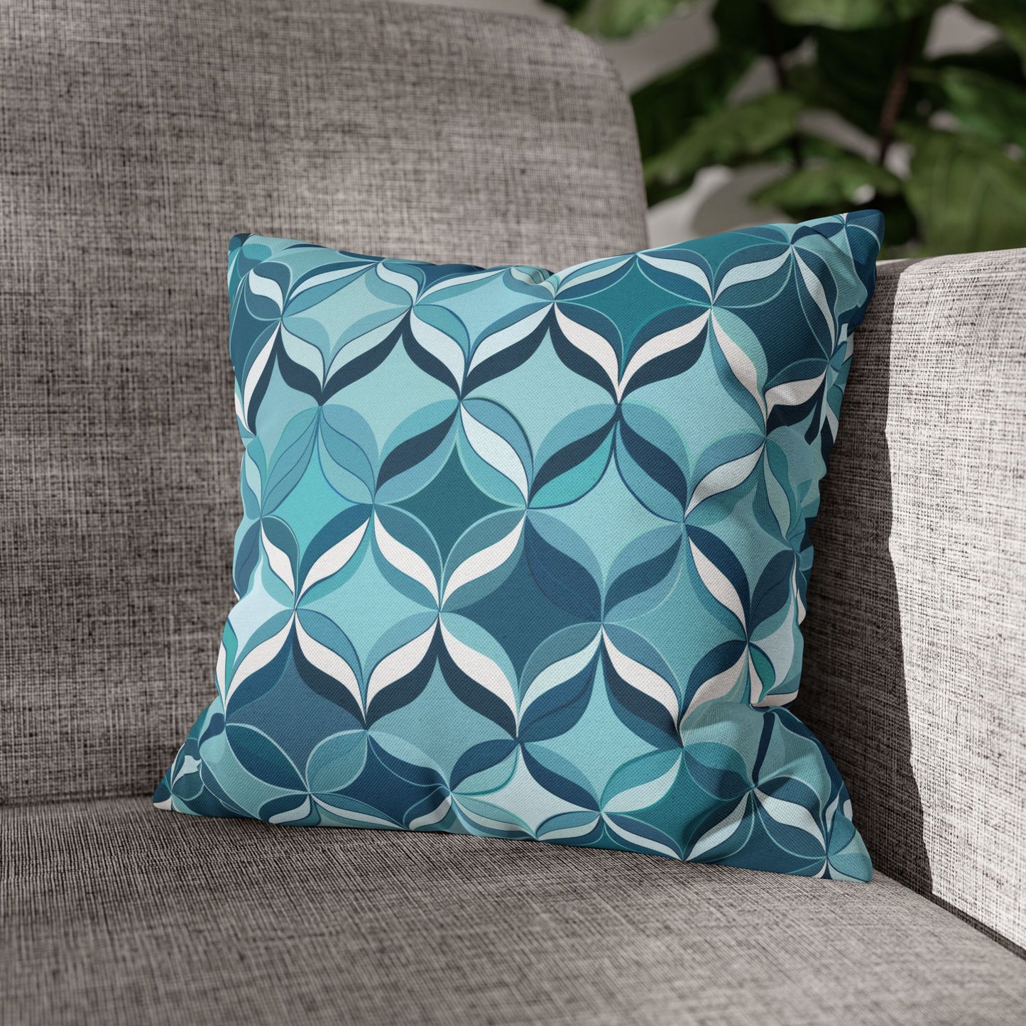 Modern Chic Aqua and Cream Geometric Pattern Spun Polyester Square Pillowcase 4 Sizes