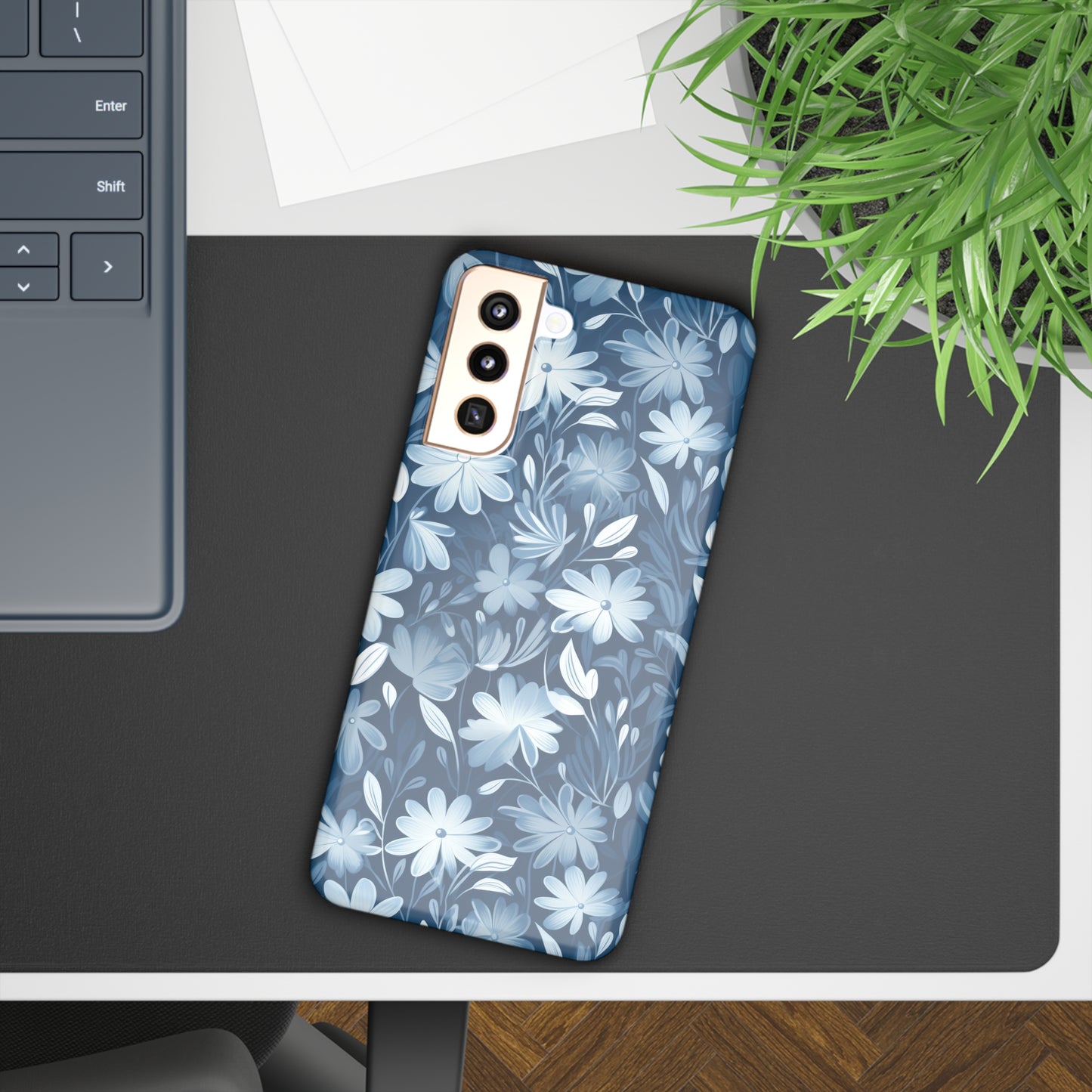 Gentle Elegance: Soft Muted Blue Flower Design Samsung Slim Cases