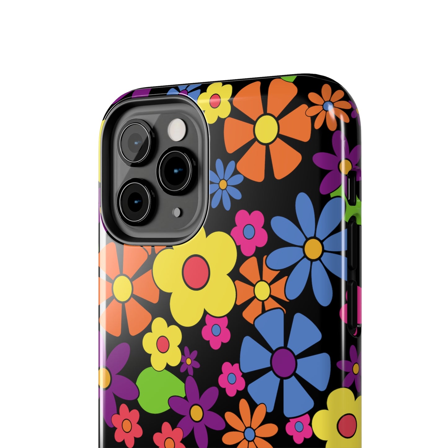 Flower Power Design on Black Background Iphone Tough Phone Case