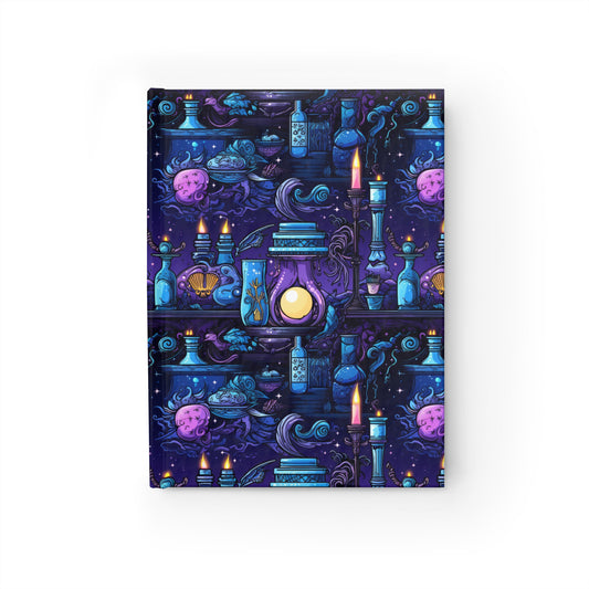 Mystical Brews and Enchantments: Purple and Blue Glowing Candles Set the Scene - Hardcover Ruled Line Journal 5" x 7"