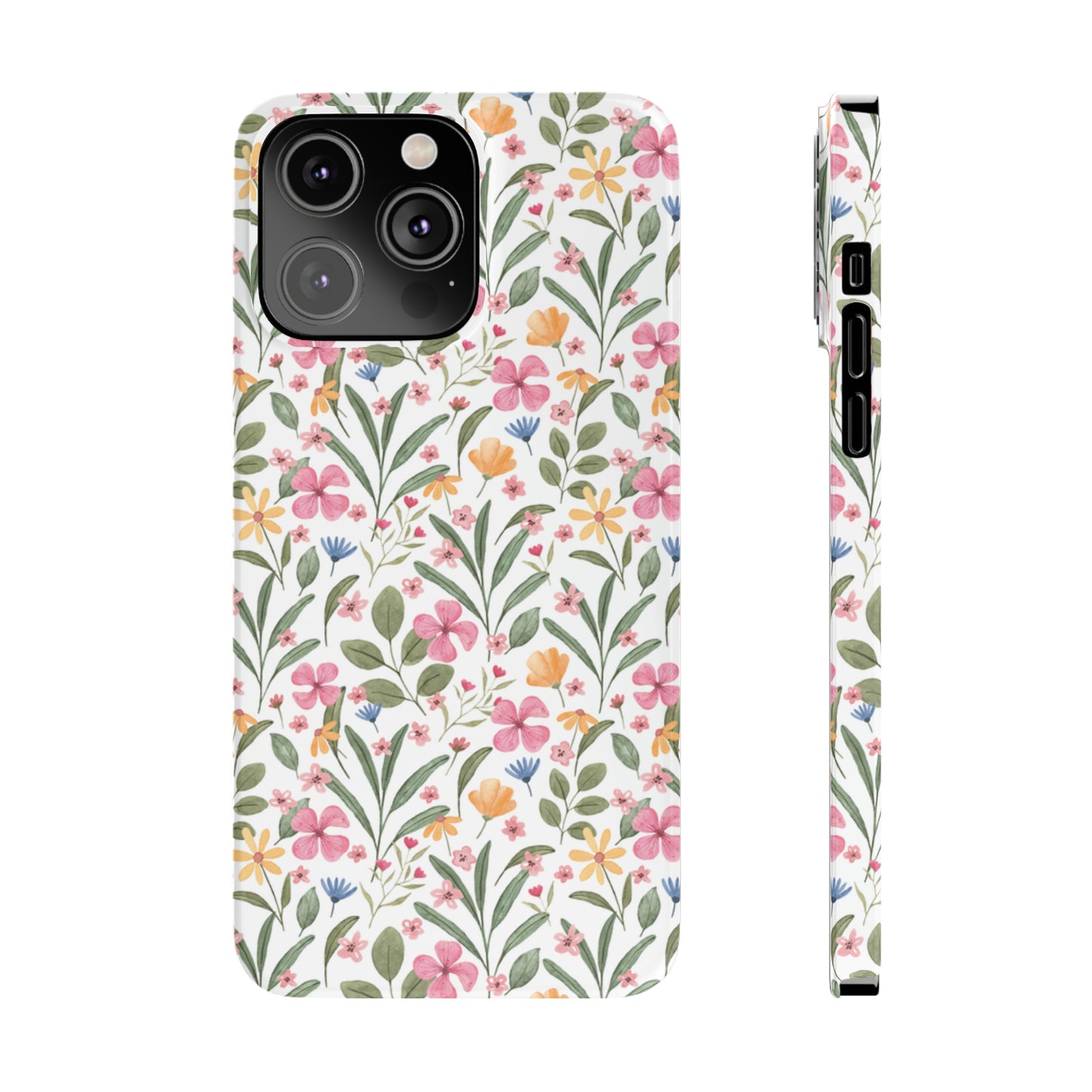 Pink Watercolor Spring Flowers Iphone 15-12 Slim Phone Case