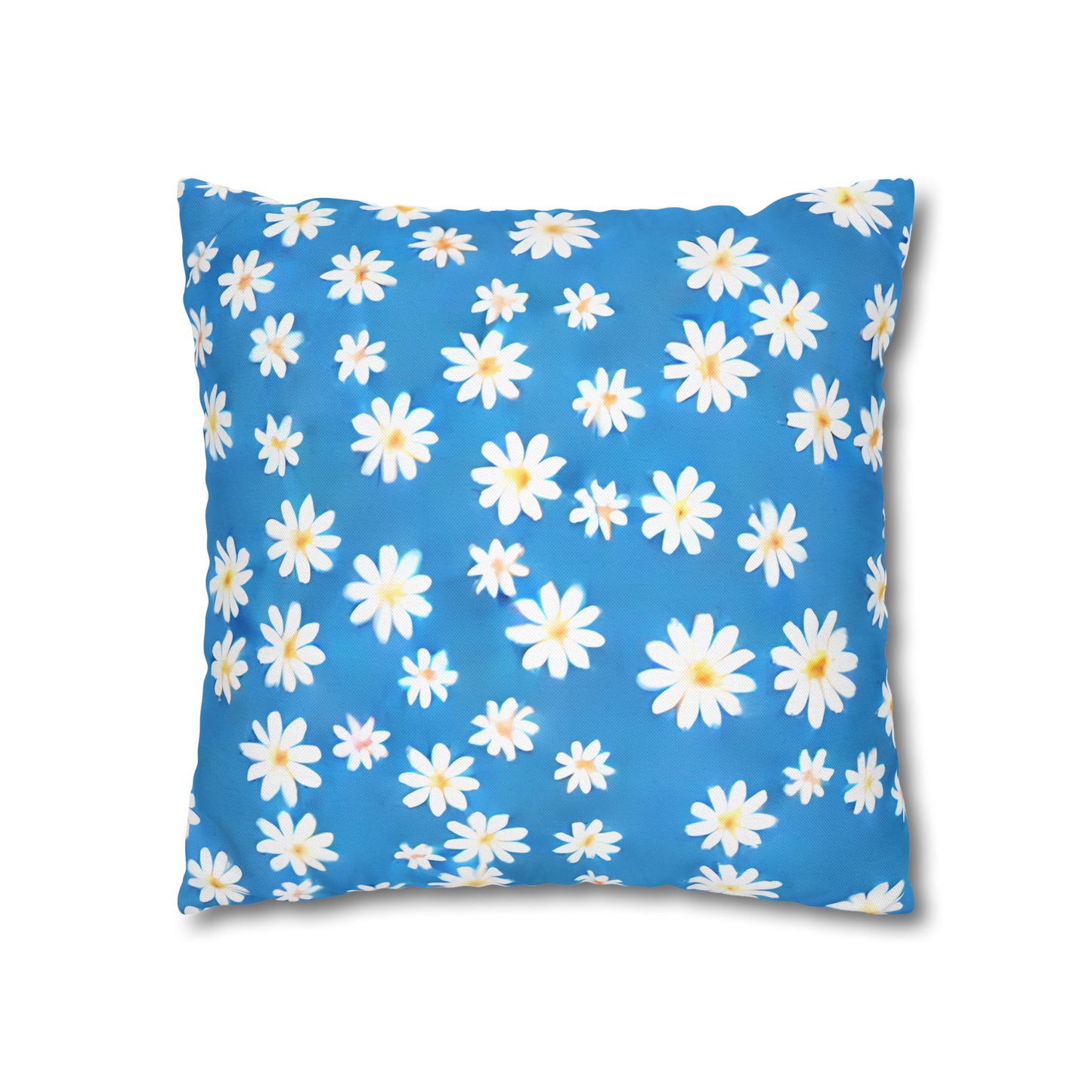 Skys Whisper: Tiny White Daisies on a Serene Blue Spun Polyester Square Pillowcase 4 Sizes