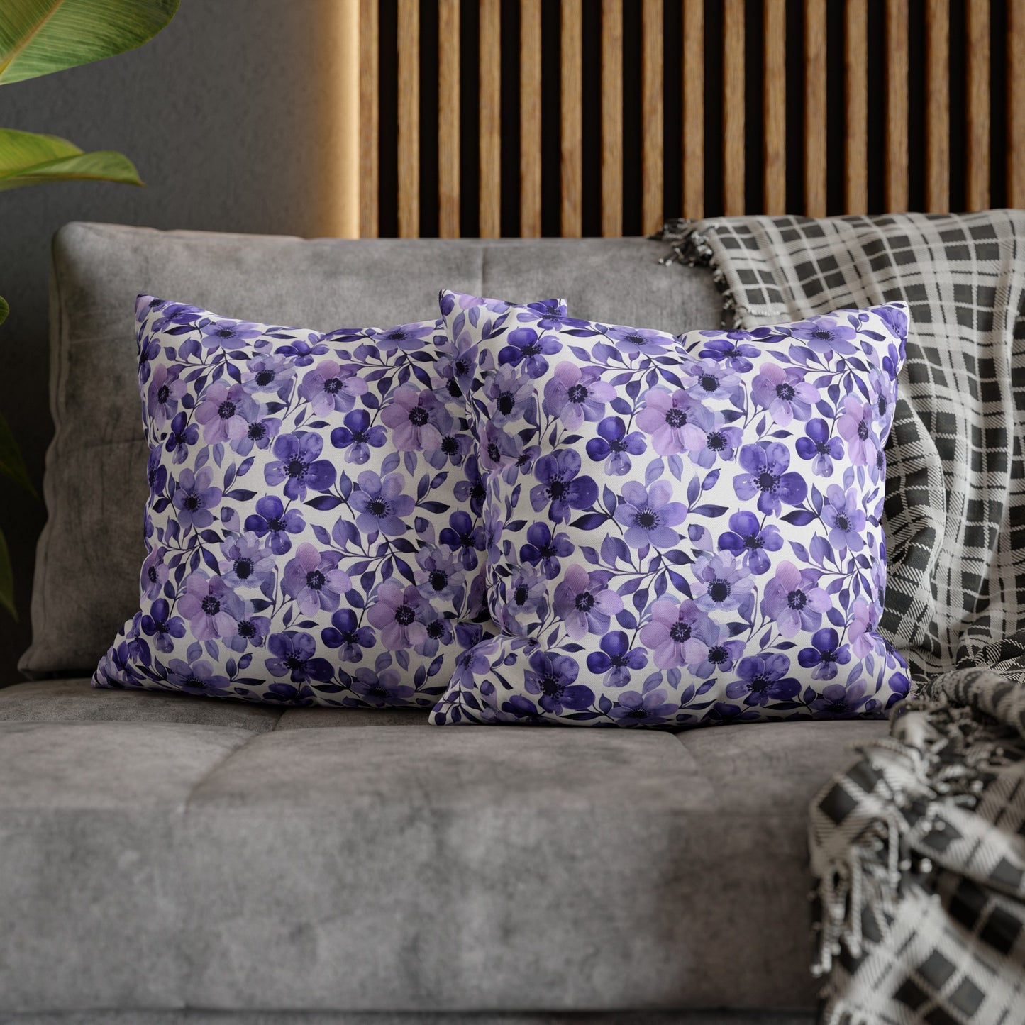 Elegant Purple Watercolor Blossoms Spun Polyester Square Pillowcase 4 Sizes