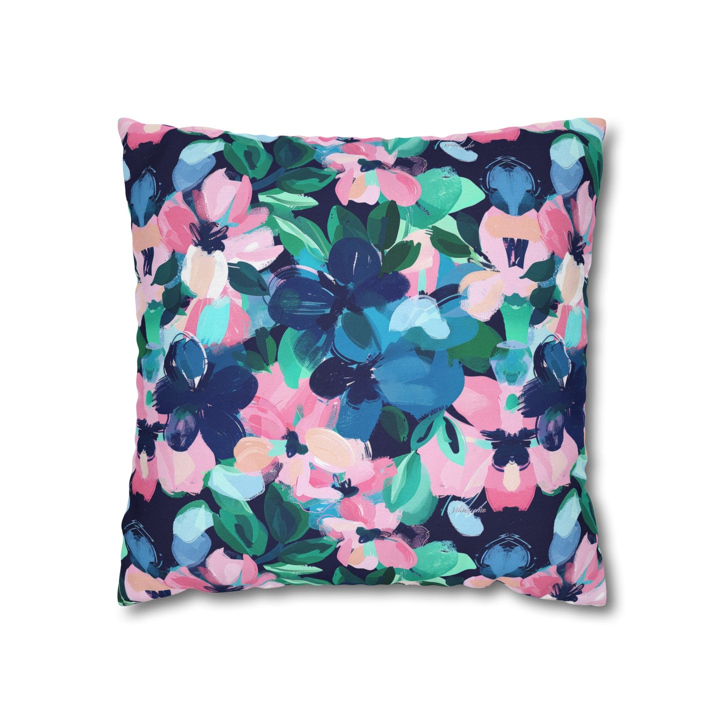 Tranquil Blooms: Muted Blue, Pink, and Green Watercolor Flowers Spun Polyester Square Pillowcase 4 Sizes