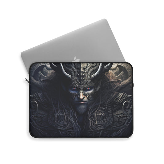 Gothic Norse Warrior Fierce Viking God with Intricate Horned Helmet - Laptop or Ipad Protective Sleeve 3 Sizes