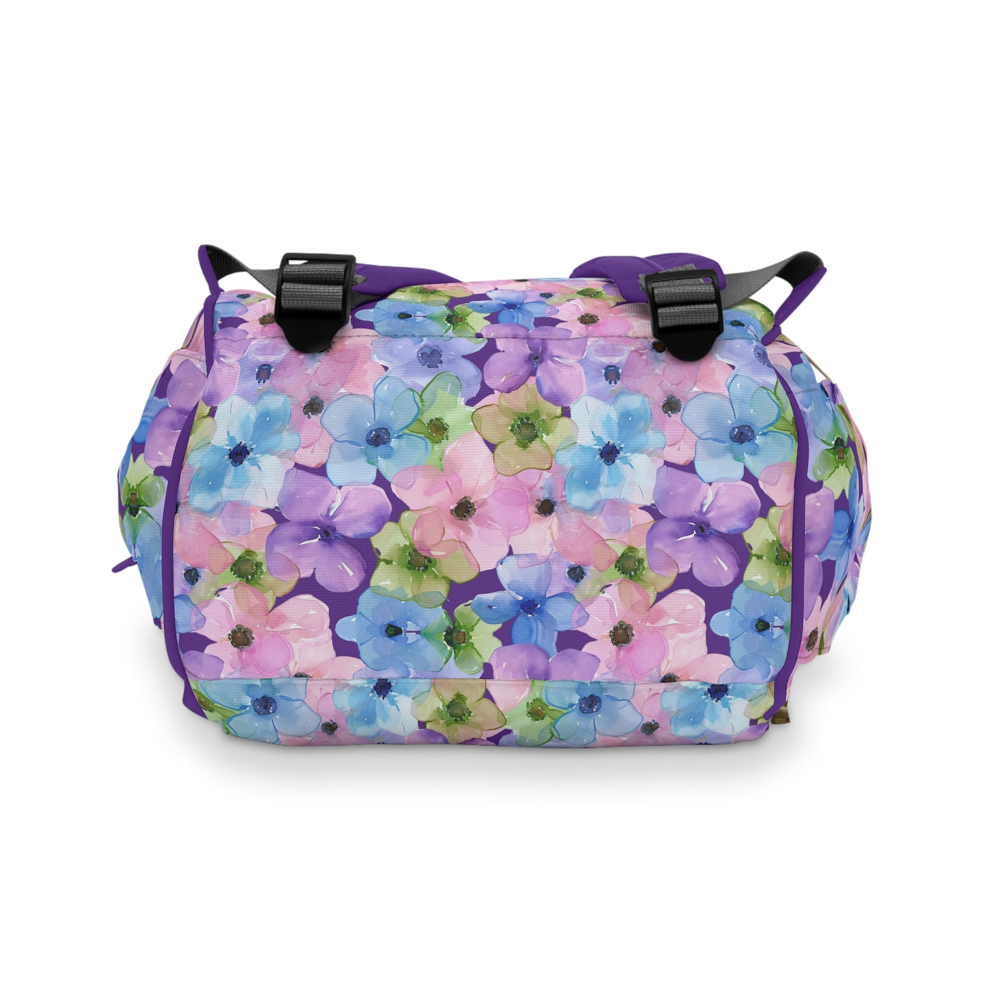 Dreamy Blooms: Large Pastel Pink, Purple, and Blue Flowers Multifunctional Diaper Backpack