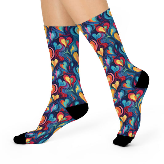 Swirling Rainbow Vibrant & Radiant Hearts Cushioned Crew Socks