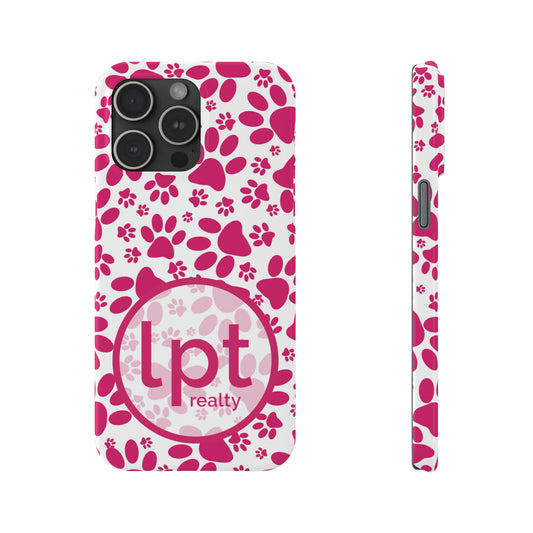 LPT Realty Logo -  Vibrant Tracks: Hot Pink Animal Paw Prints Iphone 15-12 Slim Phone Case