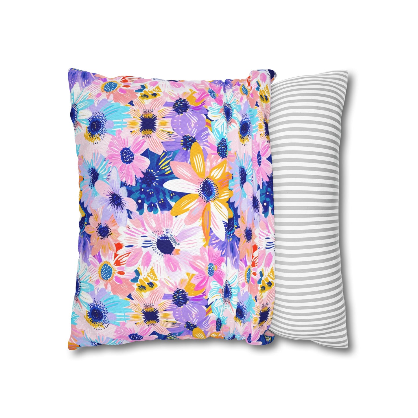 Watercolor Wonderland: Large Colorful Daisies Blooming with Radiance Spun Polyester Square Pillowcase 4 Sizes