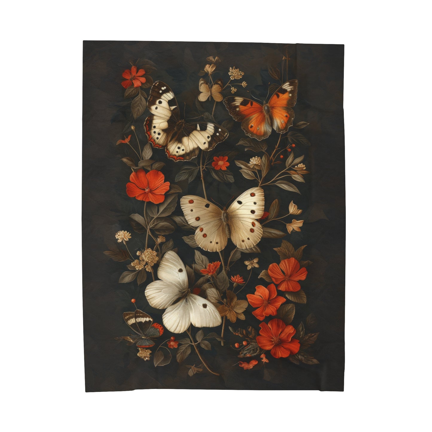 Mystical Flutter: Vintage Botanical Butterfly and Blooms  Velveteen Plush Blanket 3 Sizes