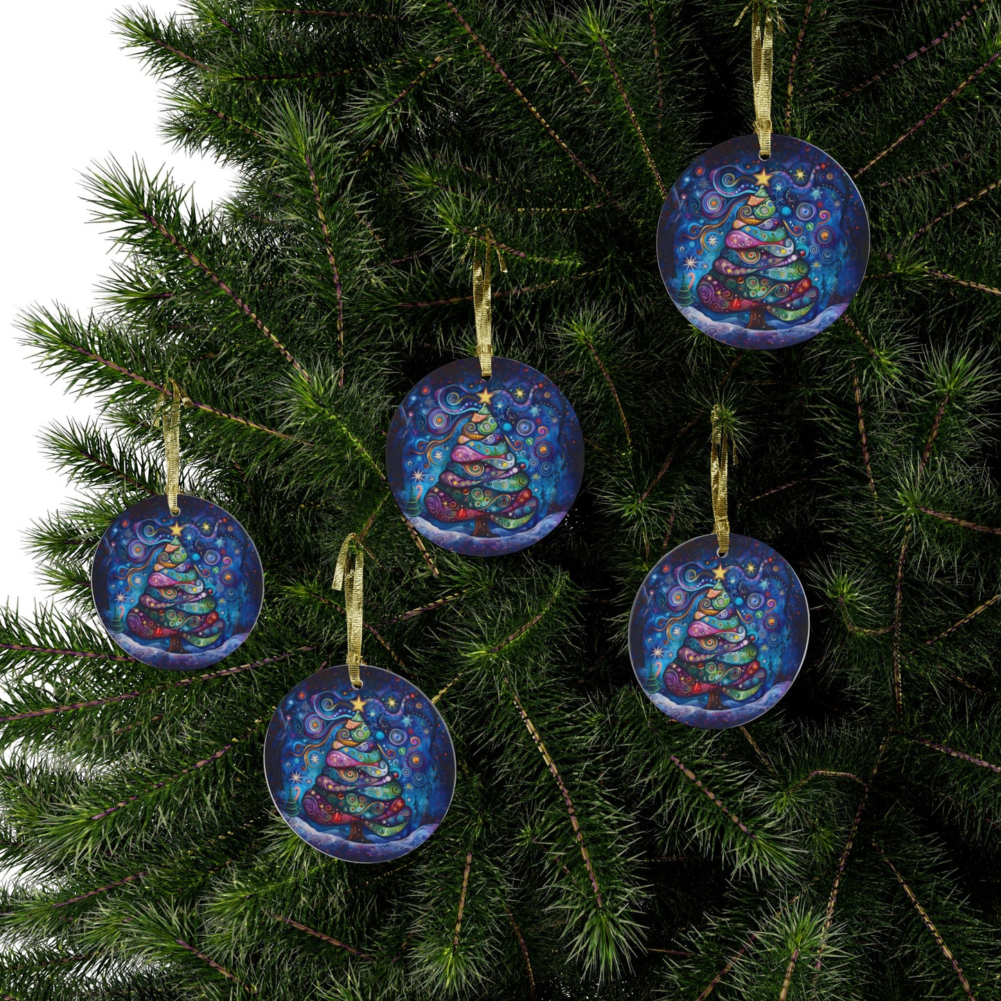 Vibrant Abstract Patchwork Christmas Tree Illuminating the Season Acrylic Ornaments 1, 5, 10, 25, and 50 pieces
