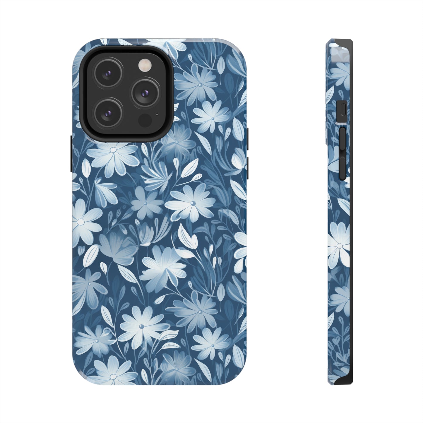 Gentle Elegance: Soft Muted Blue Flower Design Iphone Tough Phone Case