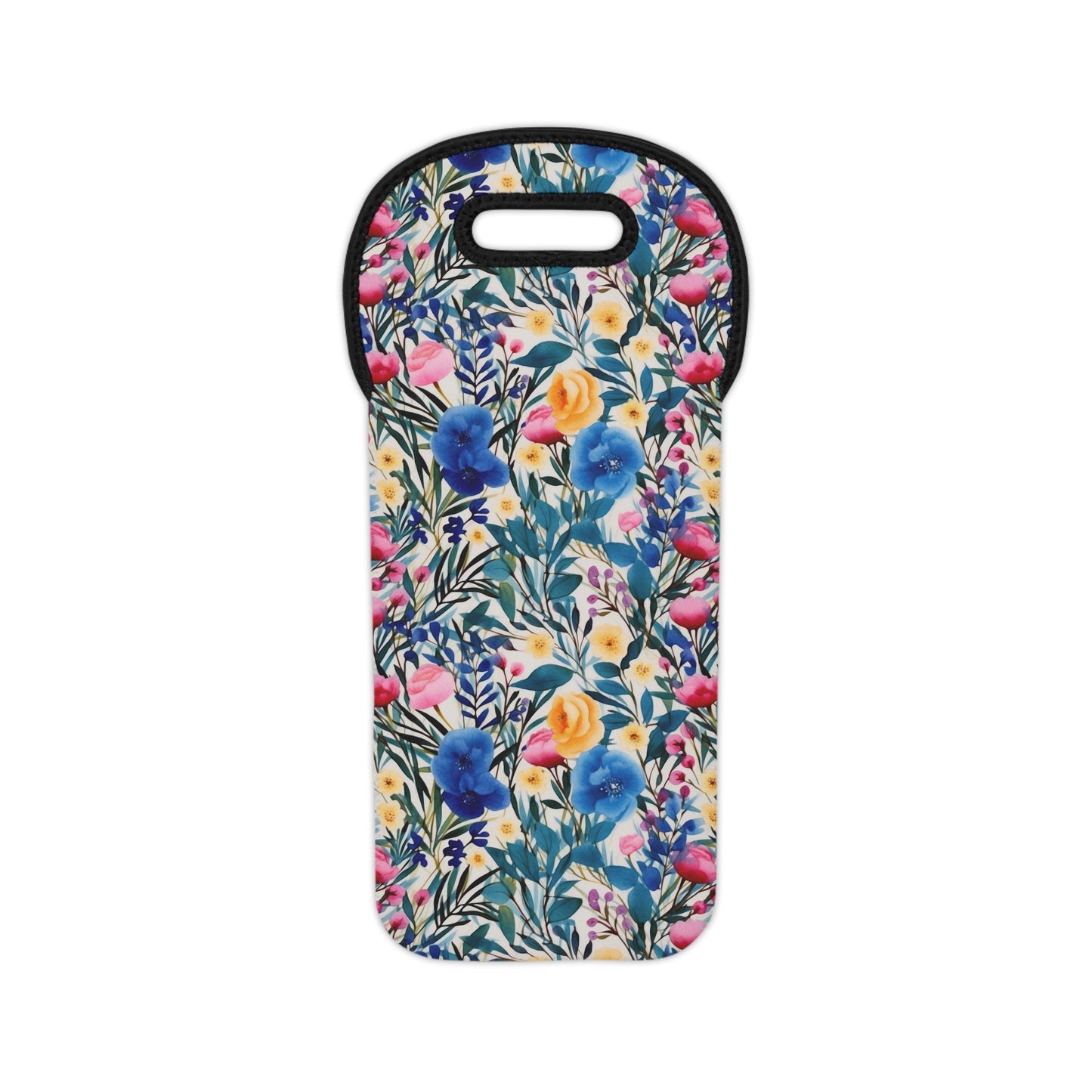 Blooming Brilliance: Large Watercolor Floral Design in Blue, Yellow, and Pink Wine Tote Bag Reusable Eco Friendly