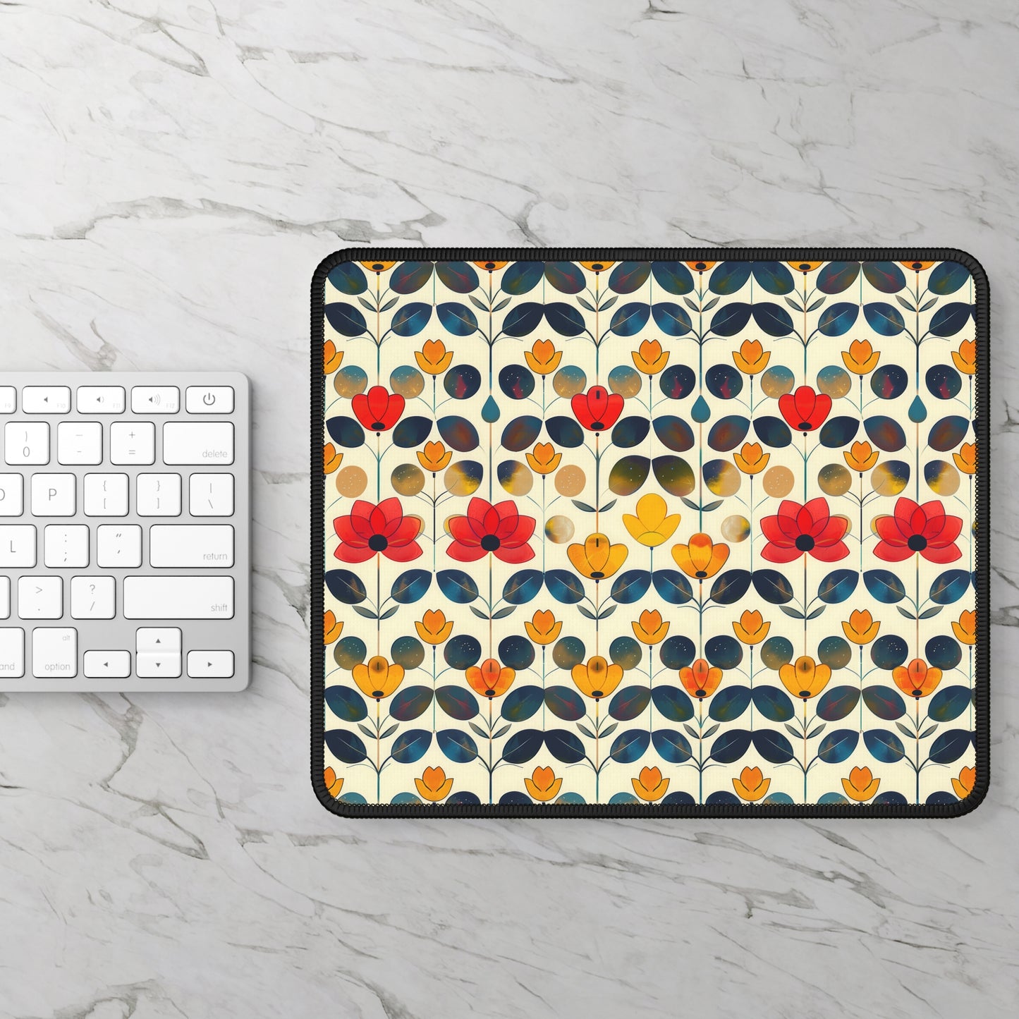 Whimsical Yellow, Red, and Blue Flower Design Gaming Mouse Pad with Finished Edges