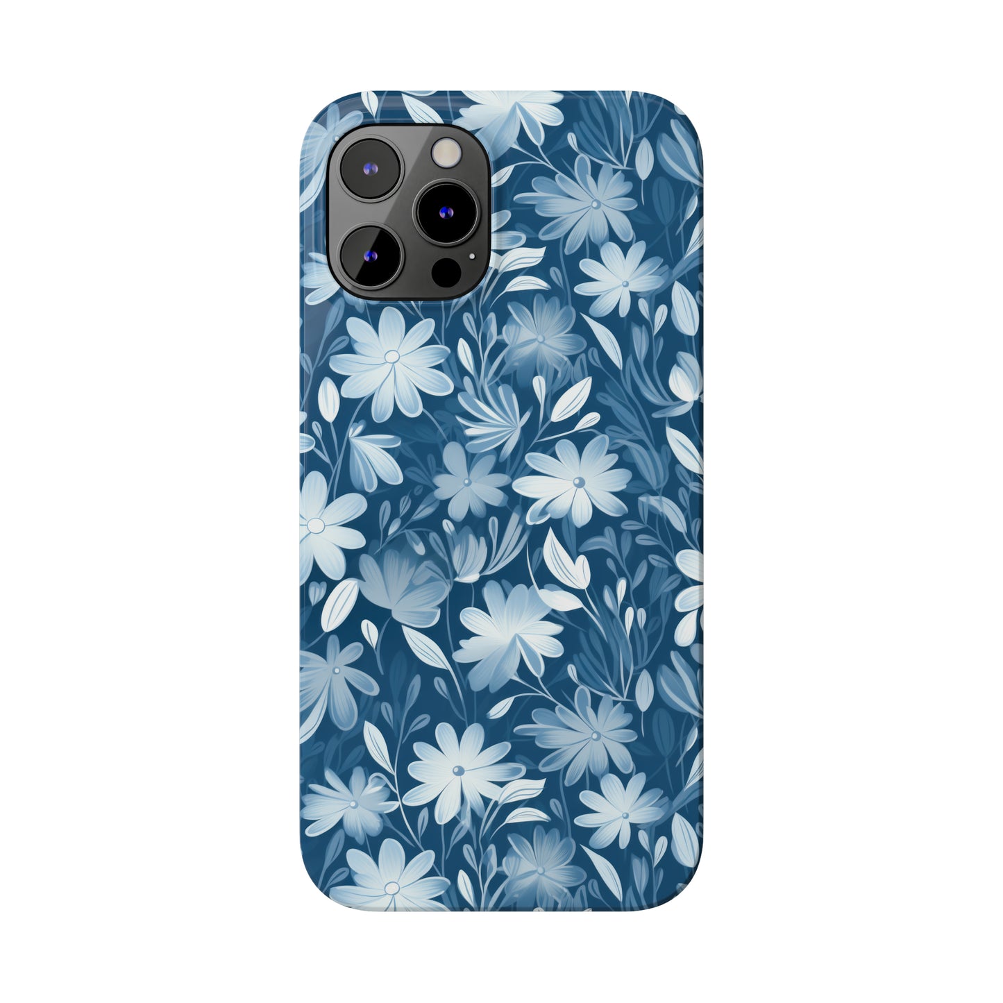 Gentle Elegance: Soft Muted Blue Flower Design Iphone 15-12 Slim Phone Case