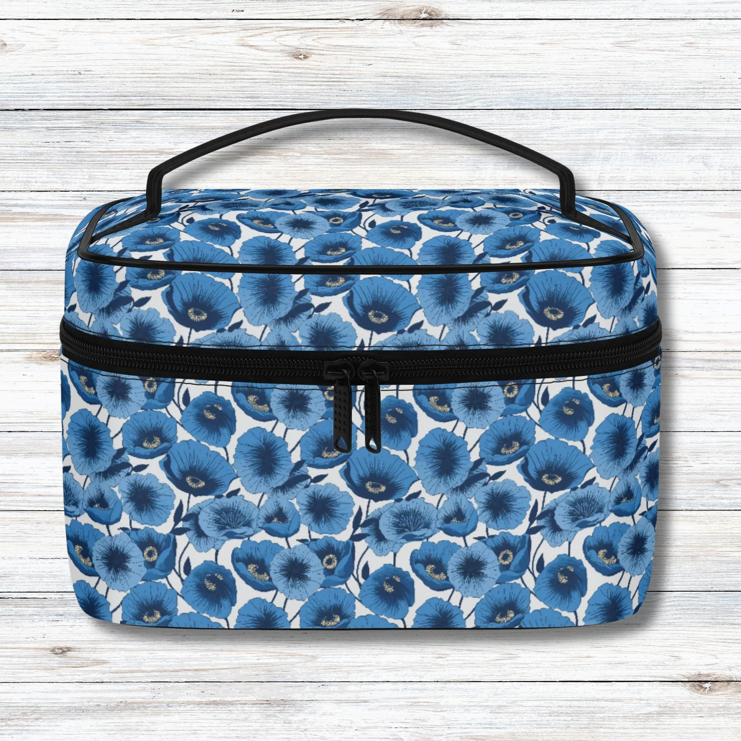 Vivid Blooms Bright Blue Poppies Design - Cosmetic or Toiletry Bag Faux Leather (PU)