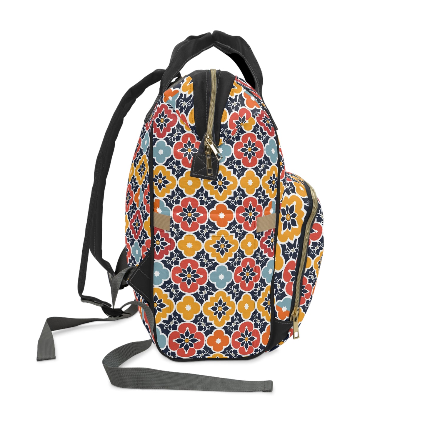 Vibrant Moroccan Orange, Gold and Blue Tile Pattern Multifunctional Diaper Backpack