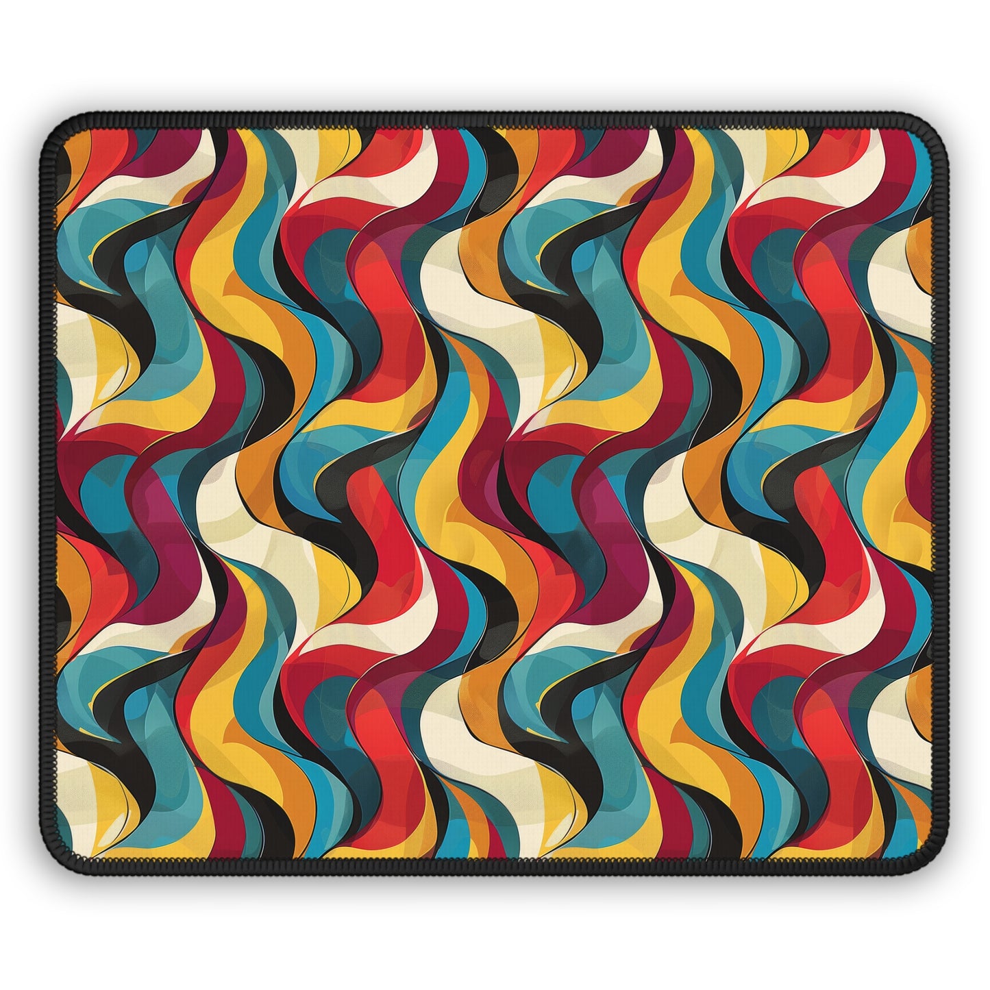 Retro Chic Vintage Blues, Reds and Yellow Waves Gaming Mouse Pad with Finished Edges