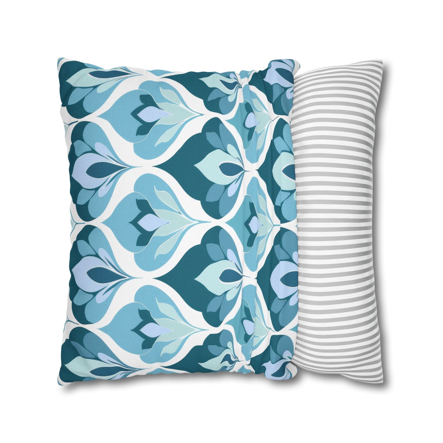 Serene Leaf Motifs Cascading in Cool Hues of Oceanic Blues Spun Polyester Square Pillowcase 4 Sizes