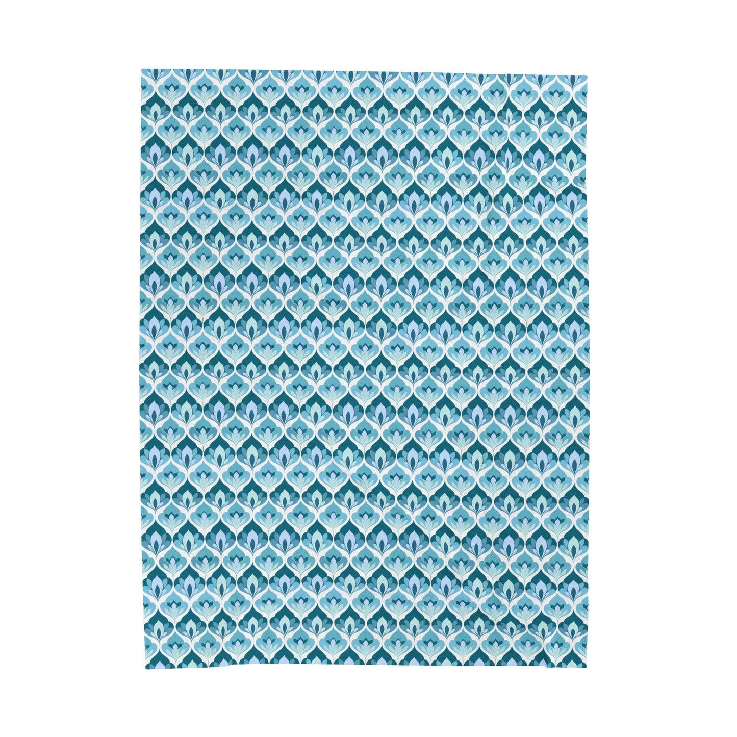 Serene Leaf Motifs Cascading in Cool Hues of Oceanic Blues Velveteen Plush Blanket 3 Sizes