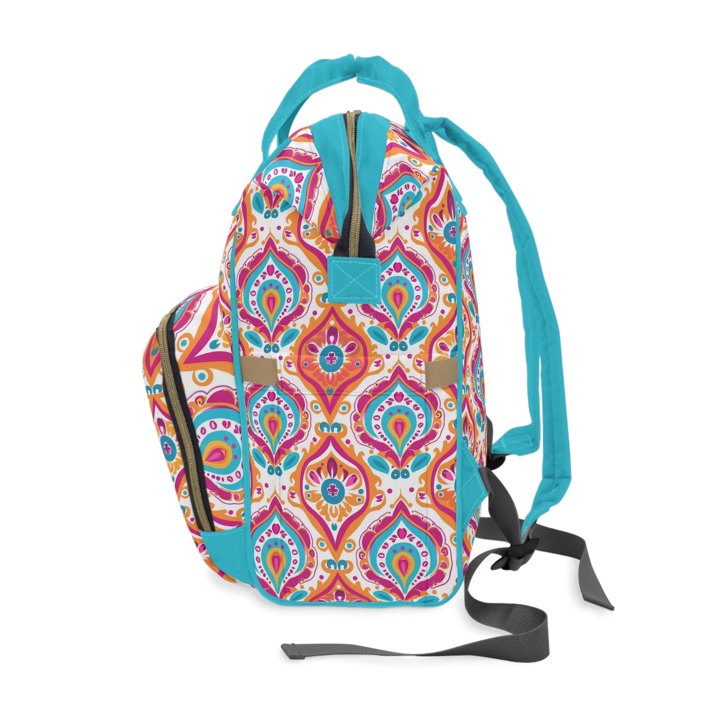 Bohemian Rapture of Floral Harmony in Lush Tangerine and Cerulean Multifunctional Diaper Backpack