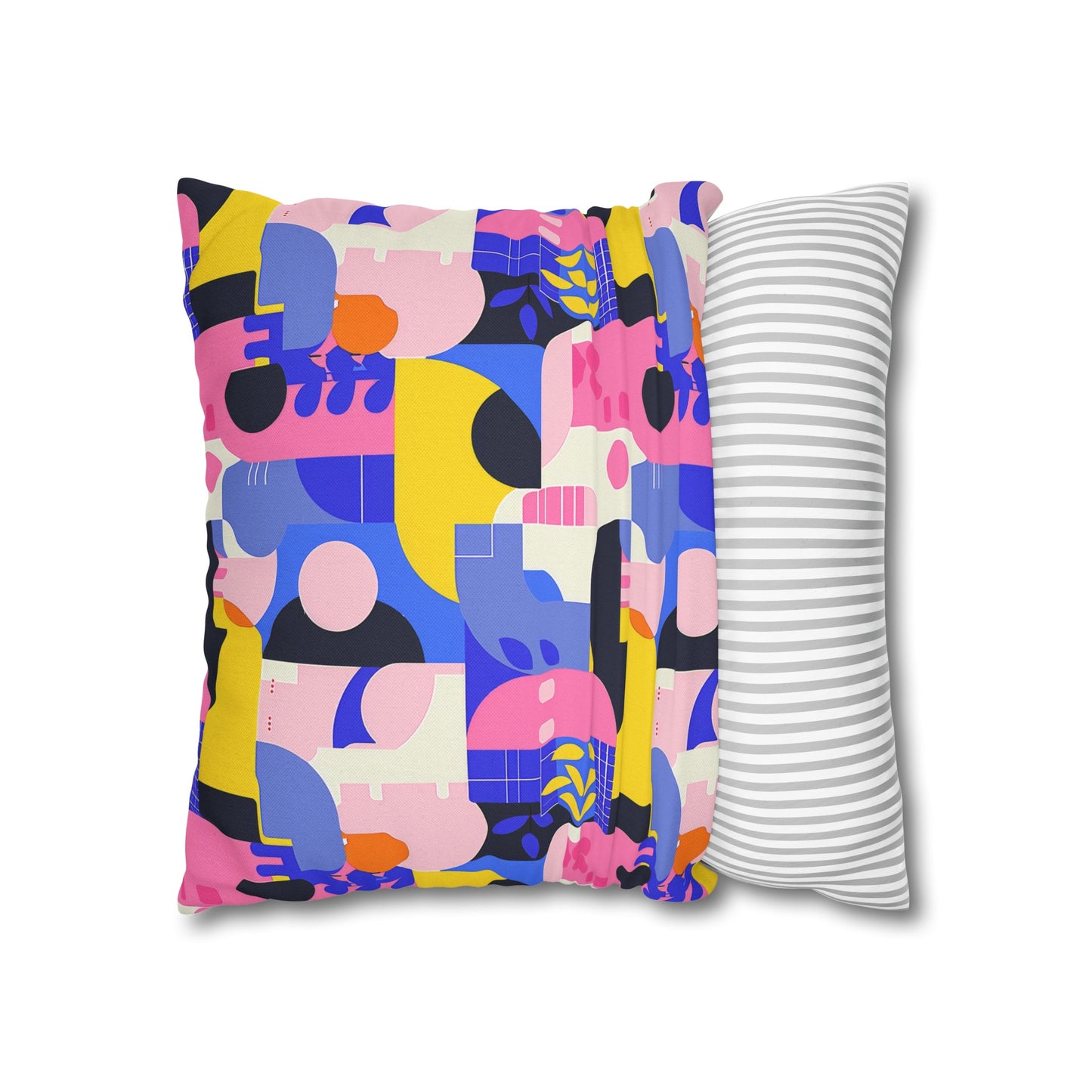 Pop Art in Vibrant Bold Geometric Colors Spun Polyester Square Pillowcase 4 Sizes