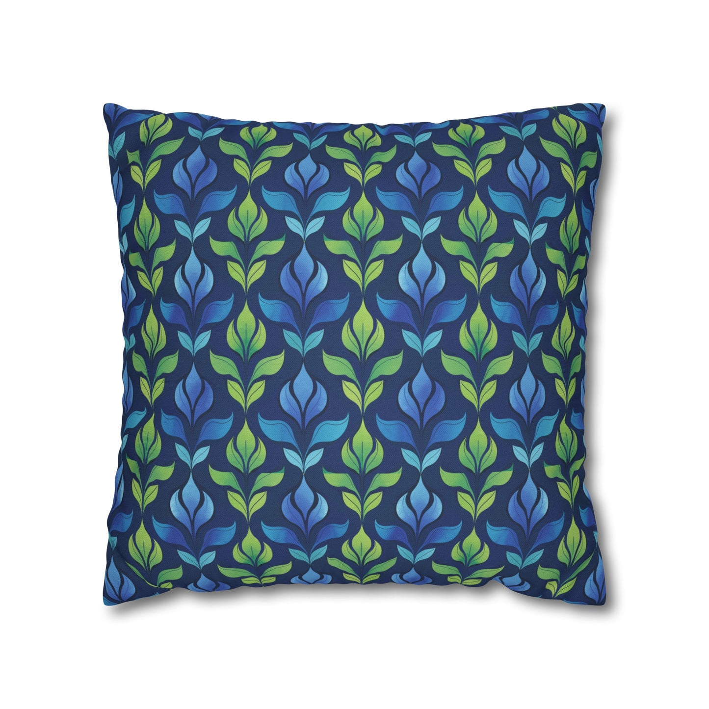 Vintage Blue and Green Botanical Spun Polyester Square Pillowcase 4 Sizes