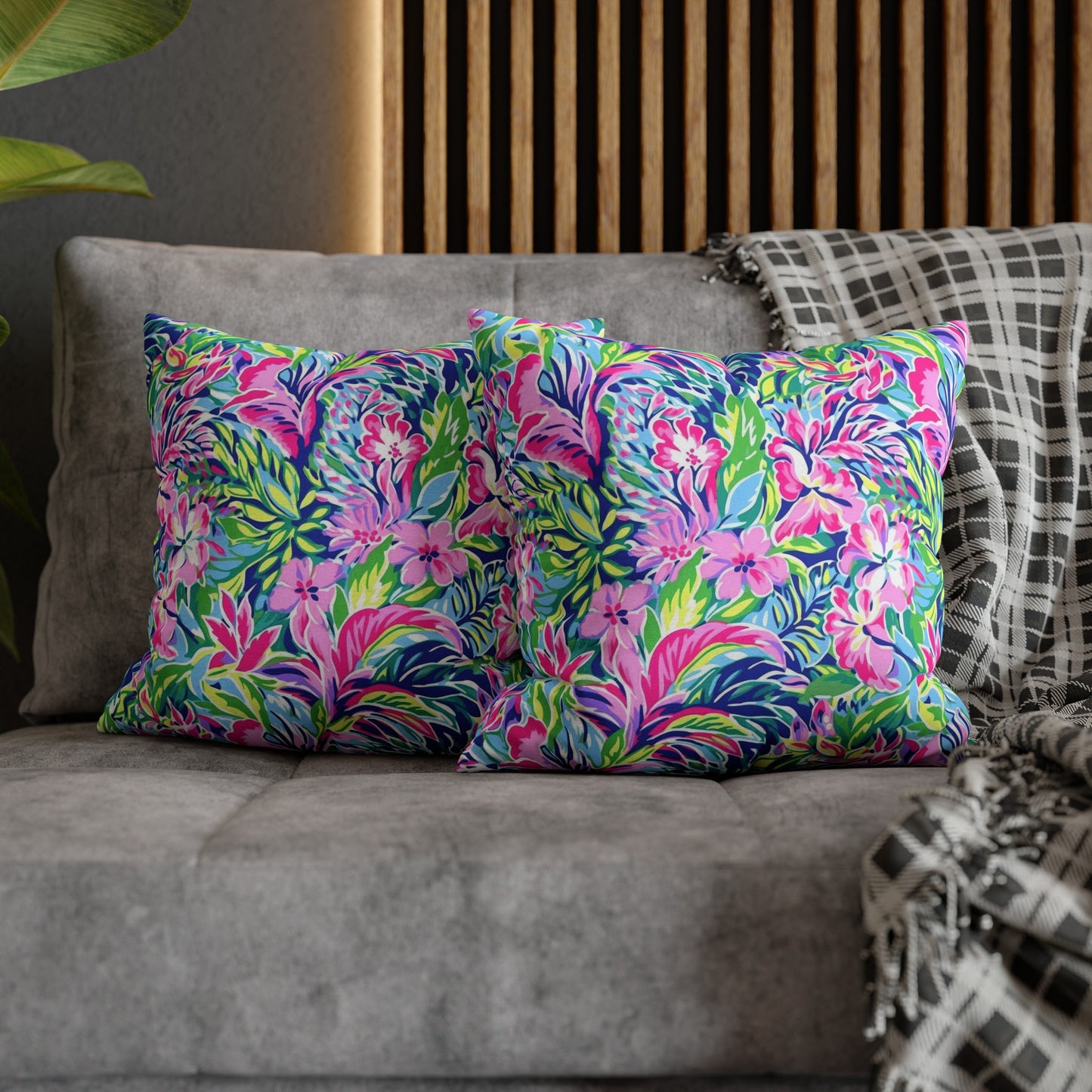 Tropical Serenity: Pink, Green, and Blue Watercolor Floral Delight Spun Polyester Square Pillowcase 4 Sizes