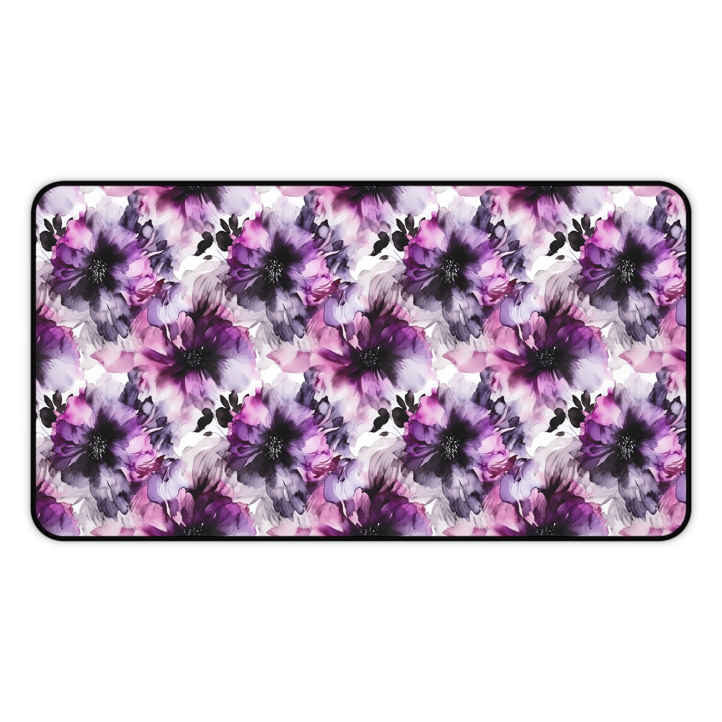 Regal Splendor: Large Purple and Grey Watercolor Flower Design - Desk Mat Extended Gaming Mouse Pad 3 Sizes