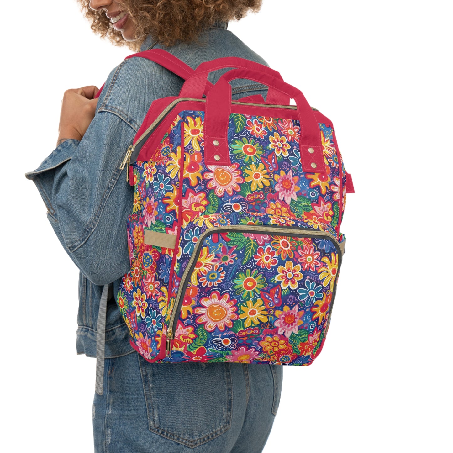 Fluttering Kaleidoscope: Vibrant Multicolor Flowers and Butterflies in Flight Multifunctional Diaper Backpack