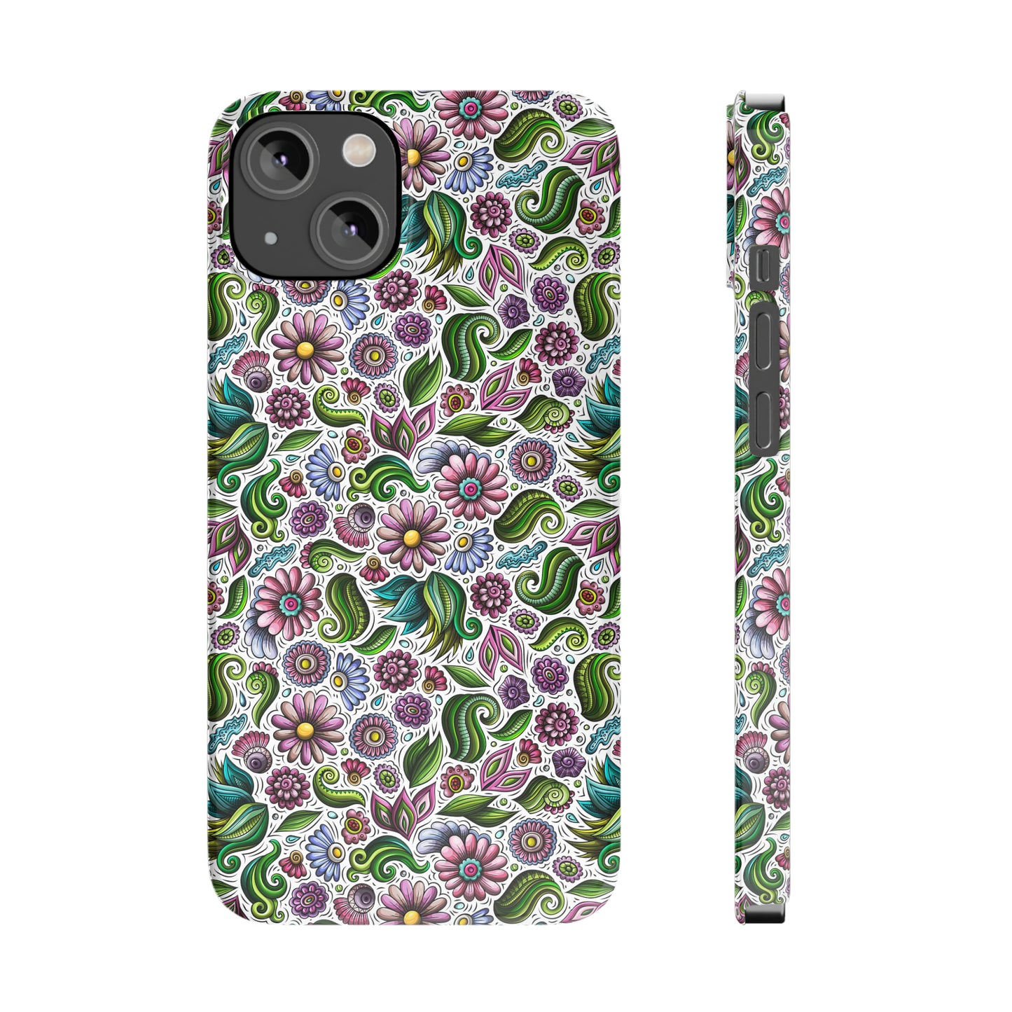 Purple & Pink Daisy Floral Print Iphone 15-12 Slim Phone Case