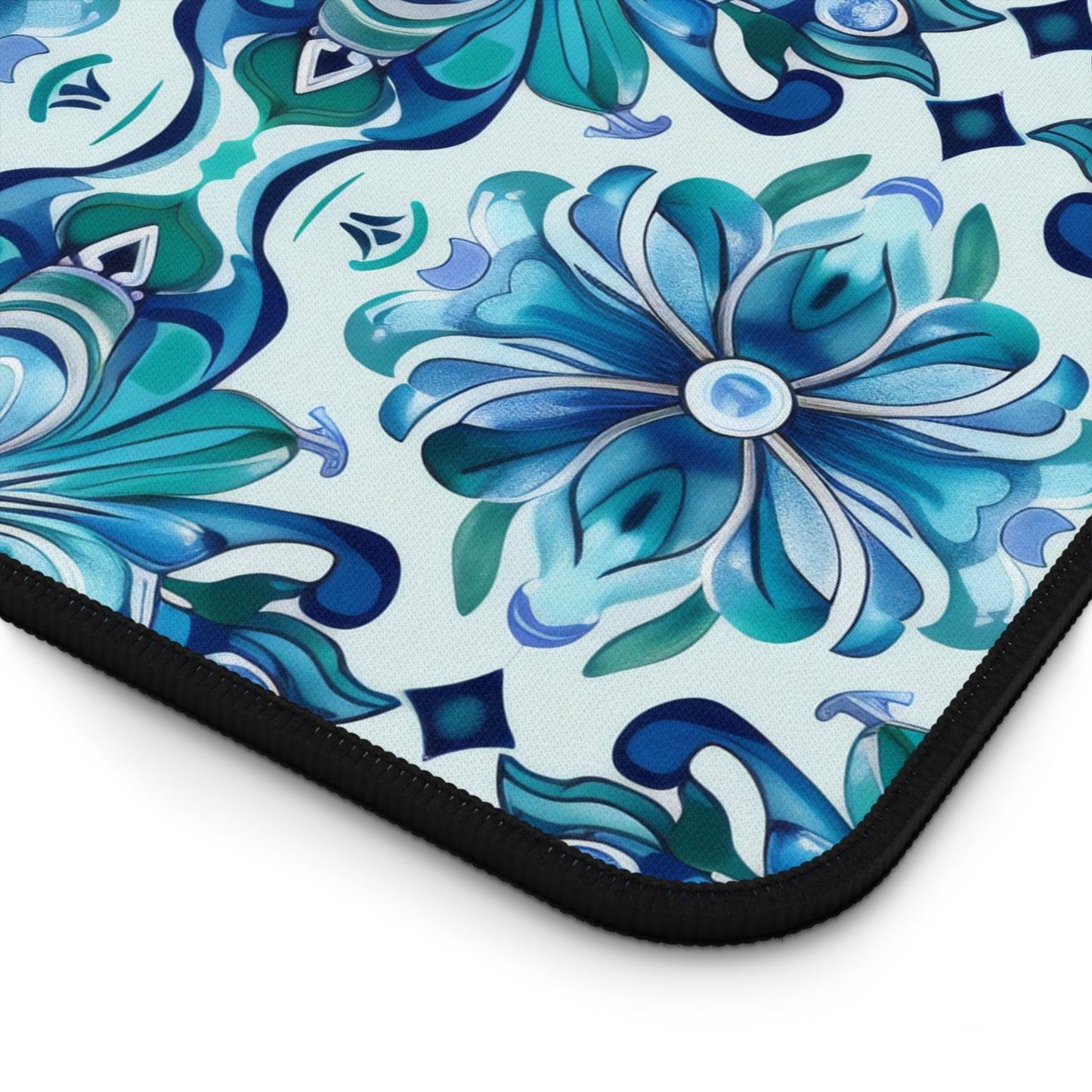 Majestic Florals in A Lush Array of Teal and Blue Blossoms Gaming Mouse Pad  Desk Mat  - 3 Sizes