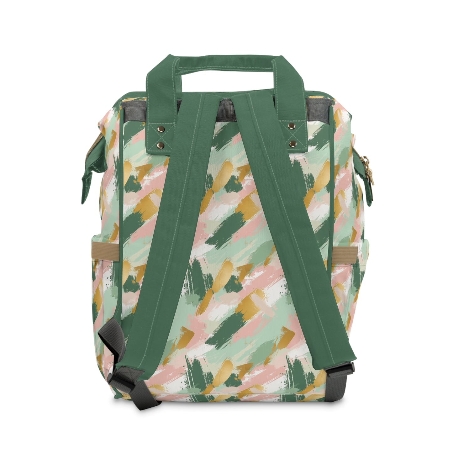 Spring Brushstrokes Abstract in Light Green, Pink, and Gold Multifunctional Diaper Backpack