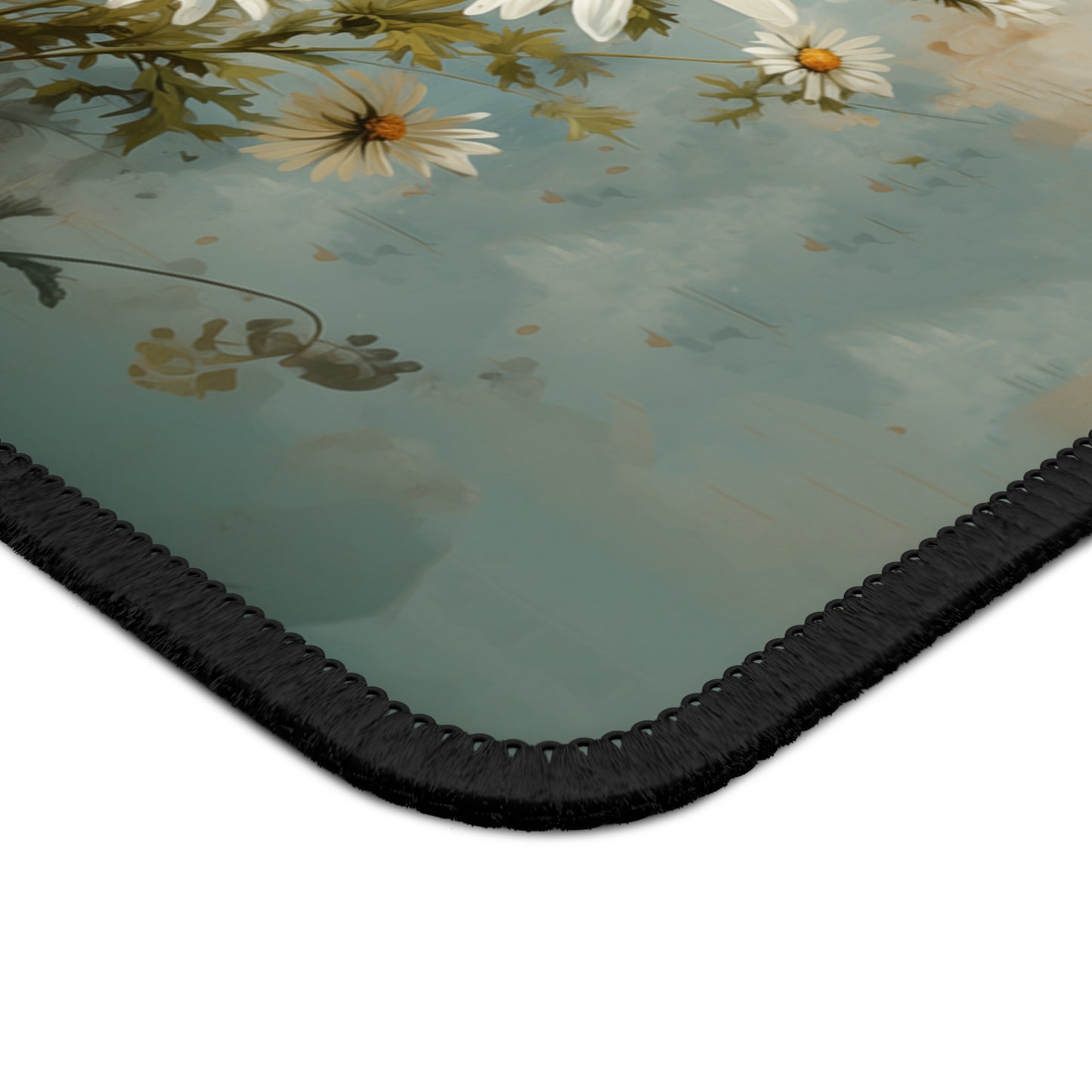 Rustic Farmhouse Daisy and Butterfly Design Gaming Mouse Pad with Finished Edges