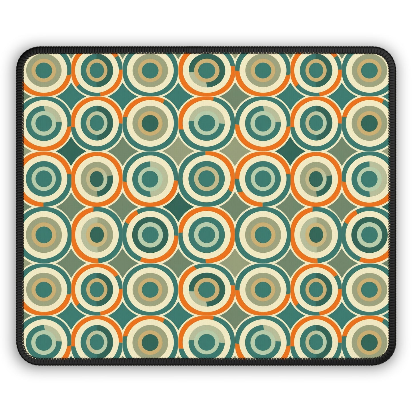 Retro Vintage Circle Pattern in Teal and Orange Mouse Pad with Finished Edges