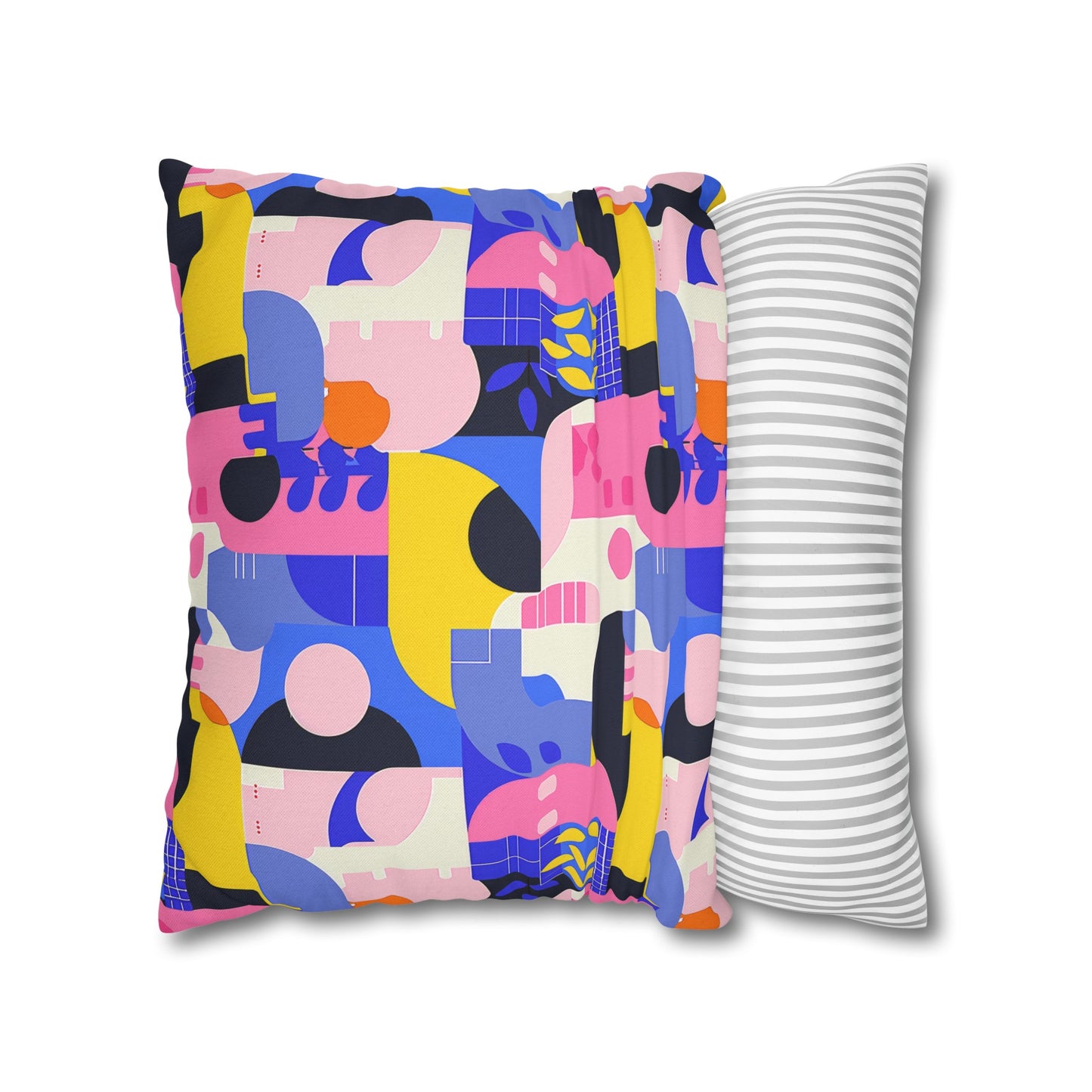 Pop Art in Vibrant Bold Geometric Colors Spun Polyester Square Pillowcase 4 Sizes