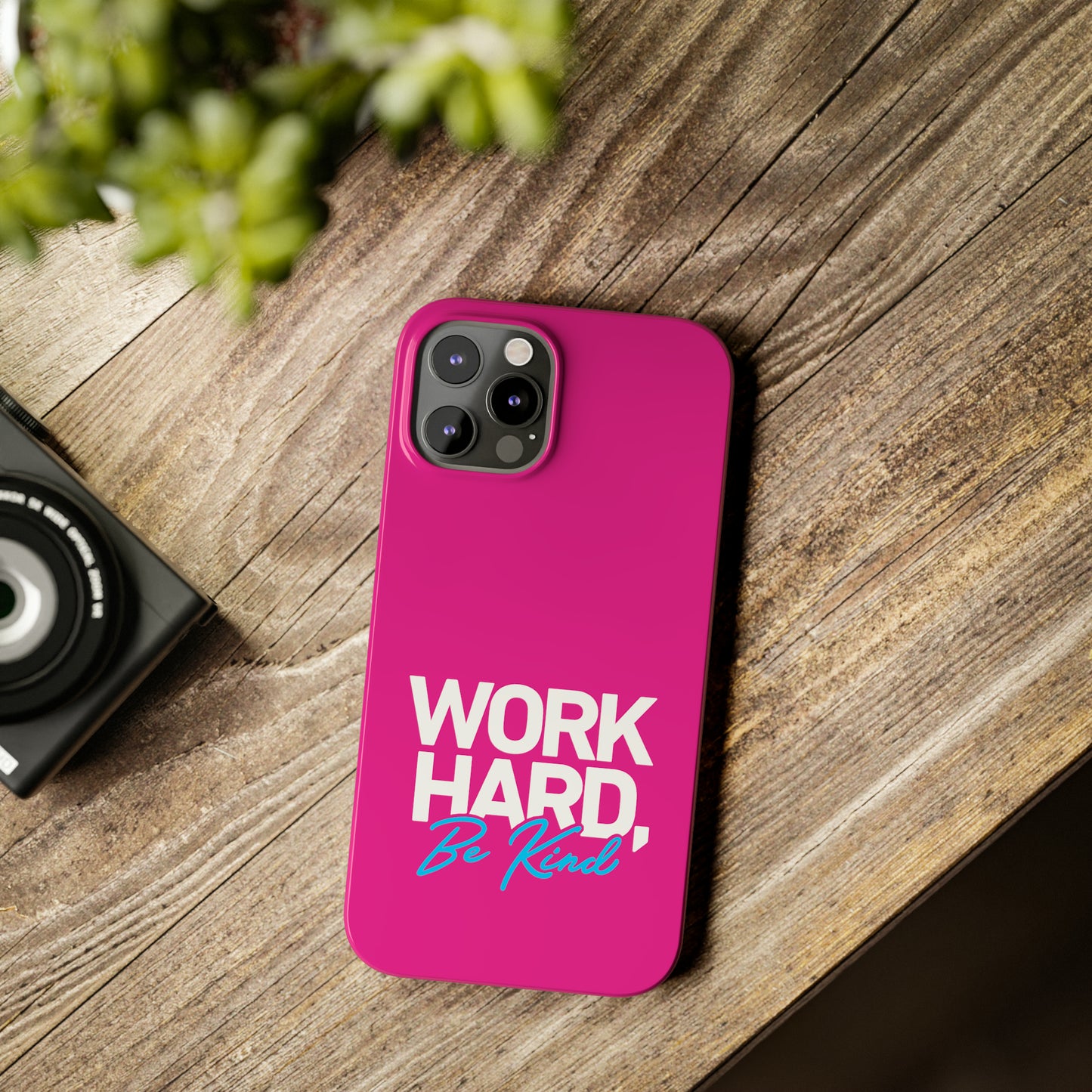 Pink - Work Hard Be Kind Iphone 15-12 Slim Phone Case