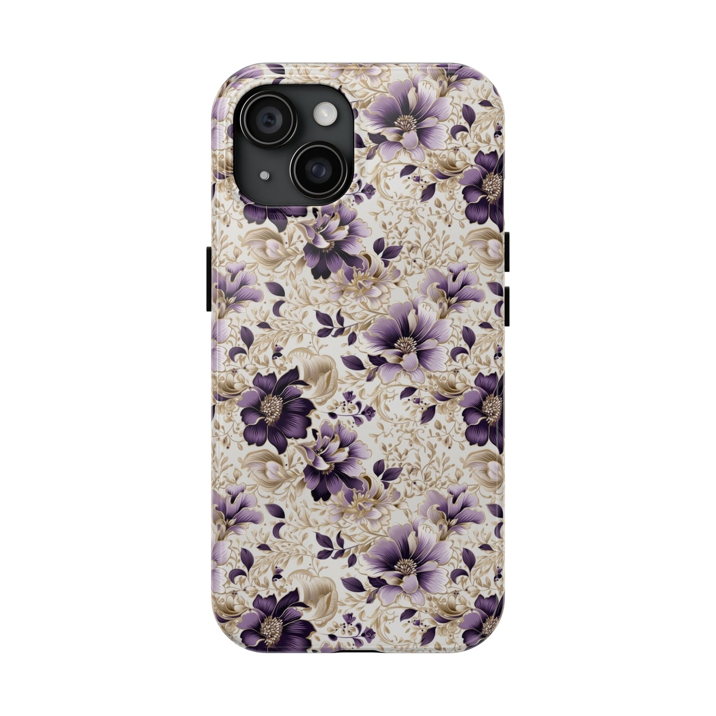 Purple Majesty: Watercolor Floral Design with Gold Foliage Accents Iphone Tough Phone Case