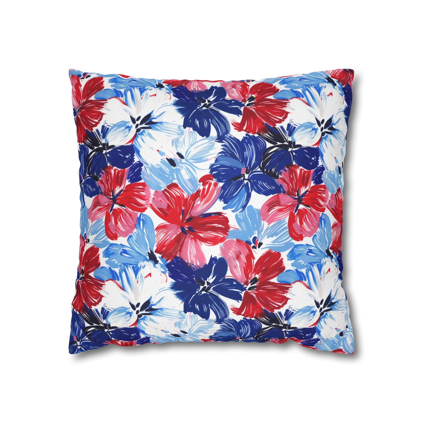 Americana Blooms: Large Watercolor Flowers in Red, White, and Blue Spun Polyester Square Pillowcase 4 Sizes