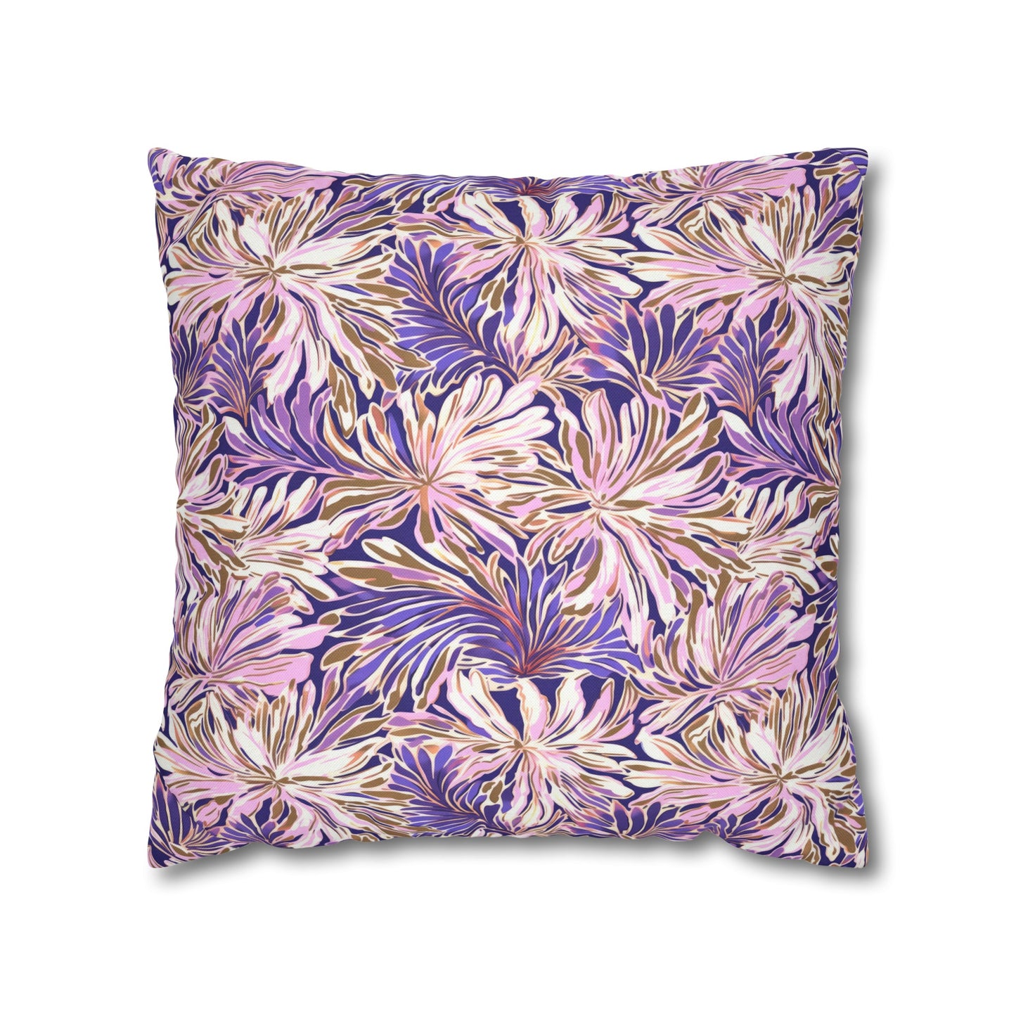 Gilded Blooms: Purple, Pink, and Gold Abstract Watercolor Flowers Spun Polyester Square Pillowcase 4 Sizes