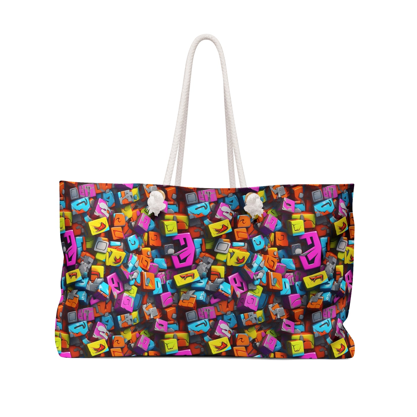 3D Graffiti Blocks in Bold Colors - Weekender Oversized Canvas Tote Bag 24" × 13"