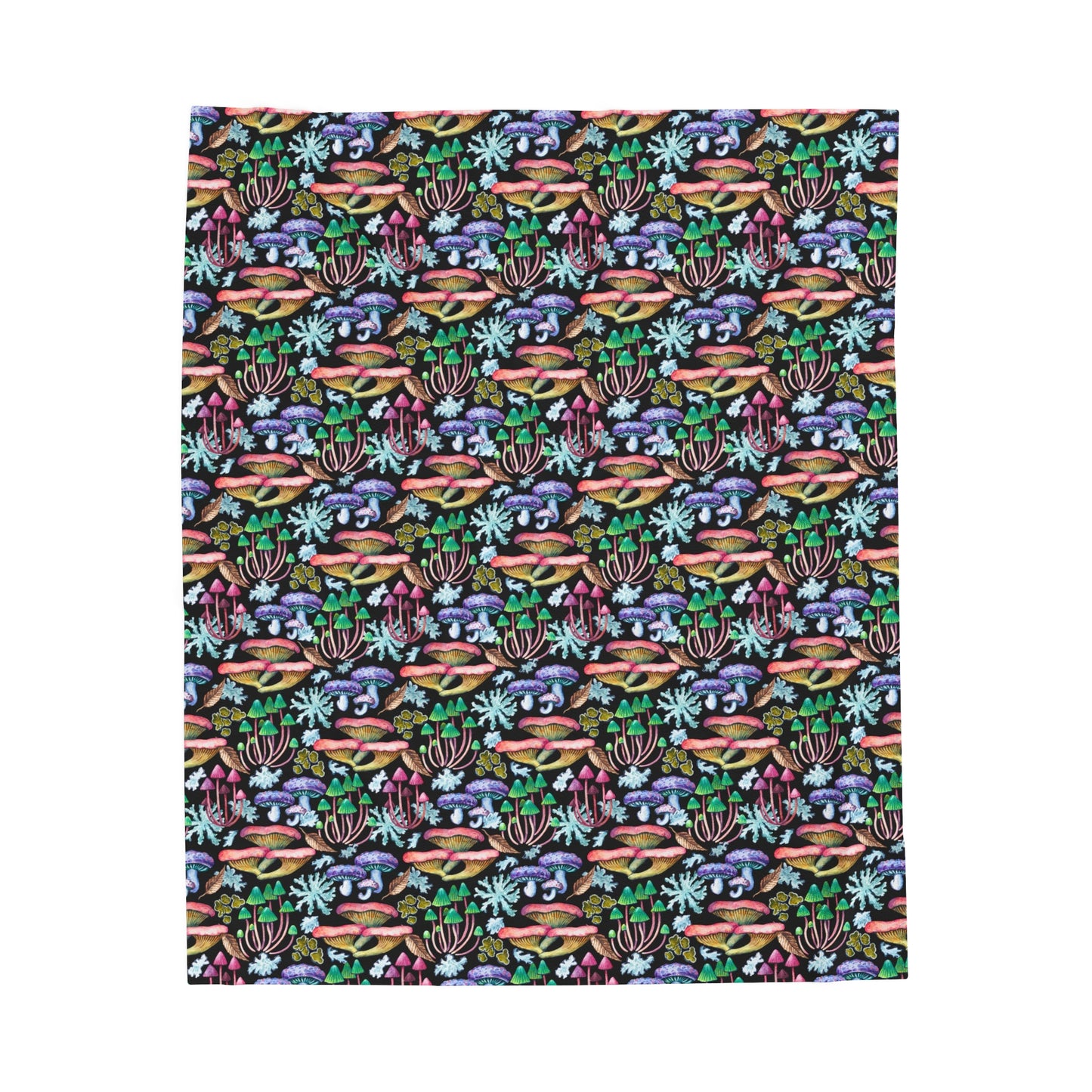 Psychedelic Mushroom Garden Vibrant Patterned Fantasy Fungi Velveteen Plush Blanket 3 Sizes