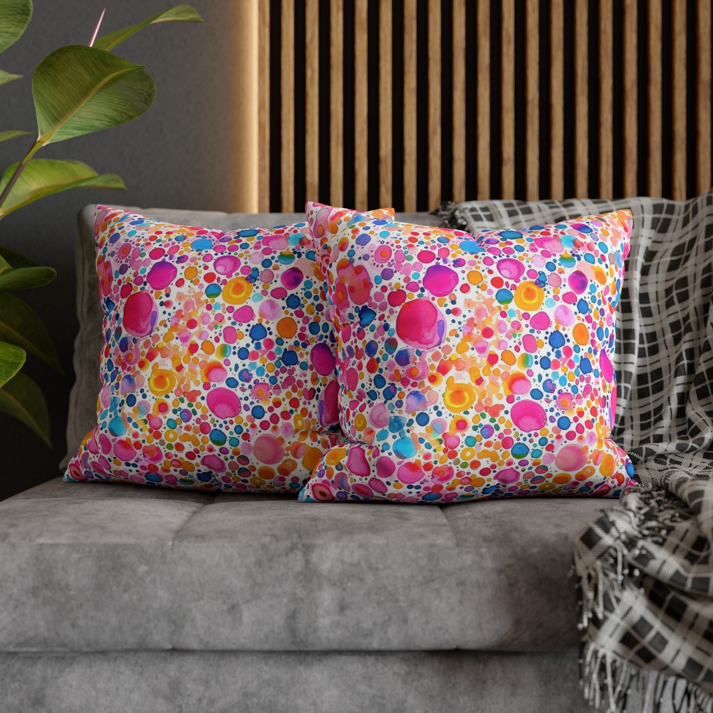 Prismatic Splatter: Rainbow Watercolor Explosion Spun Polyester Square Pillowcase 4 Sizes