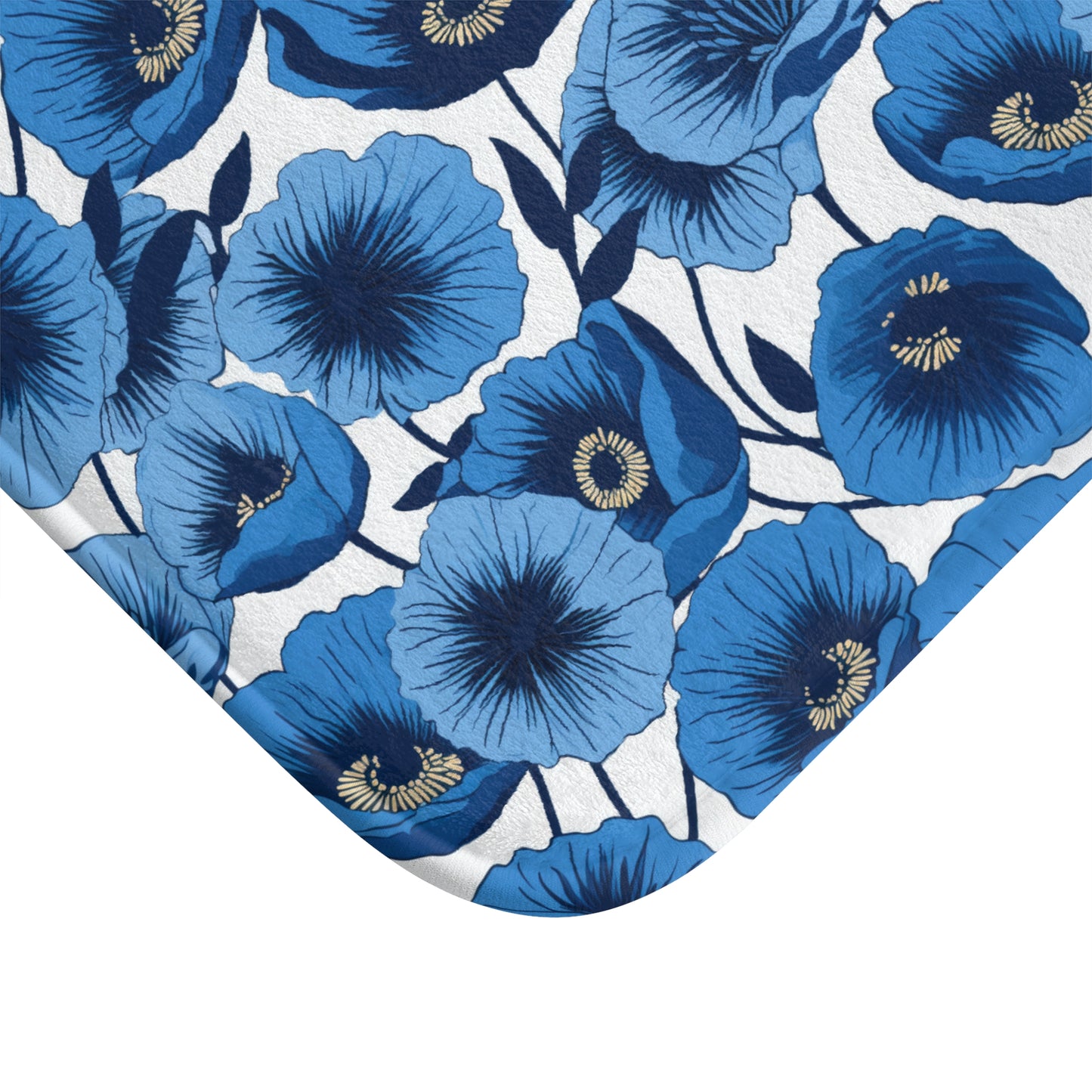 Vivid Blooms Bright Blue Poppies Design  - Bathroom Non-Slip Mat 2 Sizes