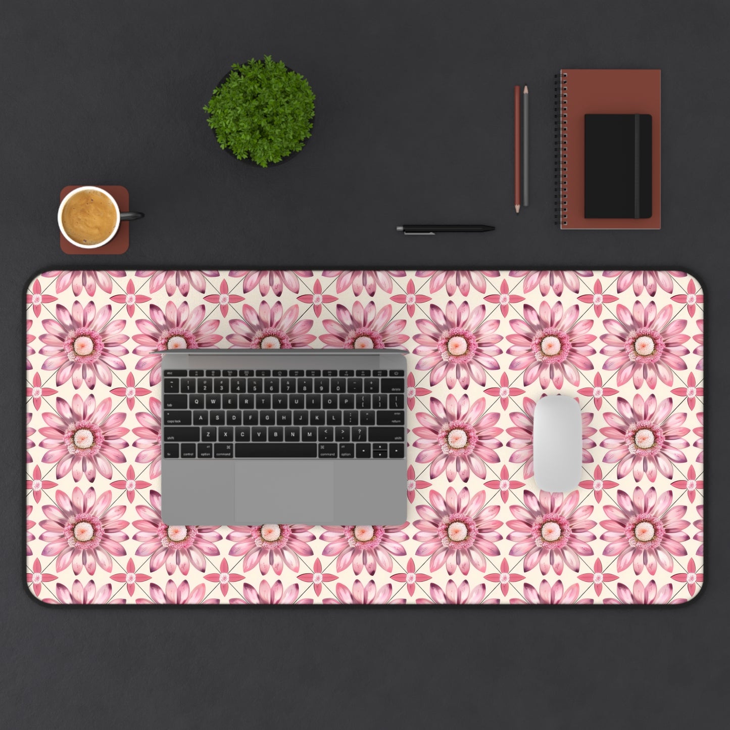 Radiant Pink Daisy Floral Pattern Extended Gaming Mouse Pad  Desk Mat  - 3 Sizes